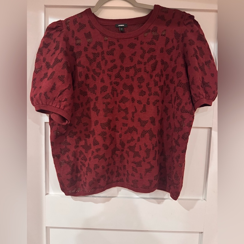 Express Burgundy Puff Knit Shirt with Mesh Detailing